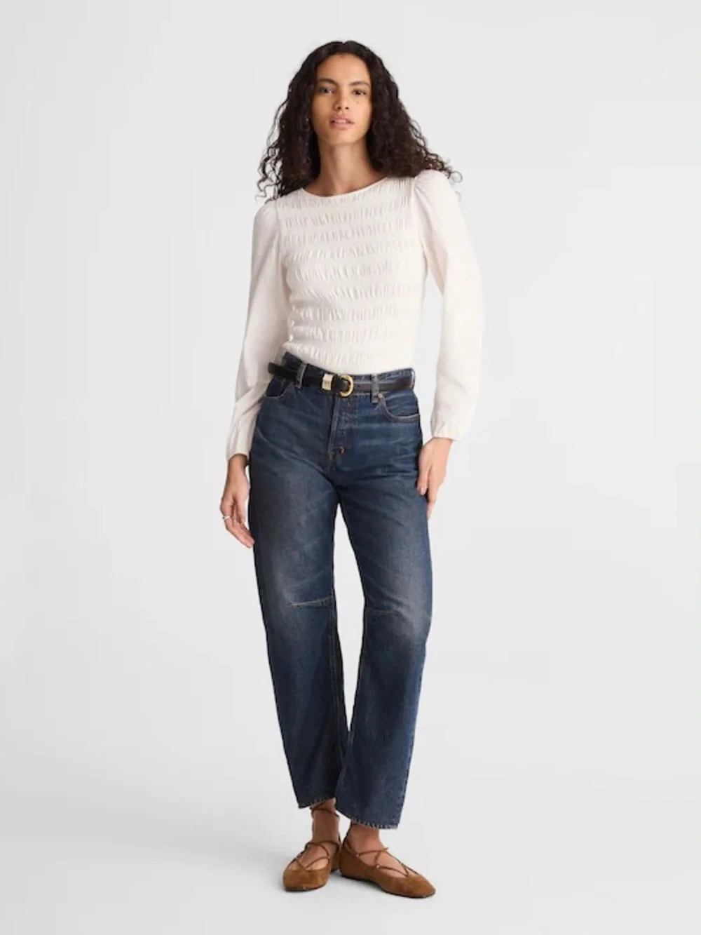 EUC Madewell Smocked Boatneck Top | Vintage Ivory, 100% Cotton, Women’s Plus XXL